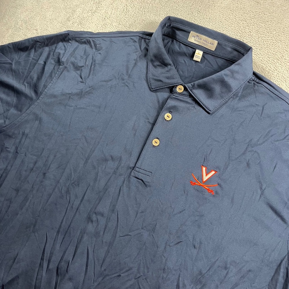 Peter Millar Summer Comfort UVA Cavaliers Polo Shirt Mens L Navy Performance